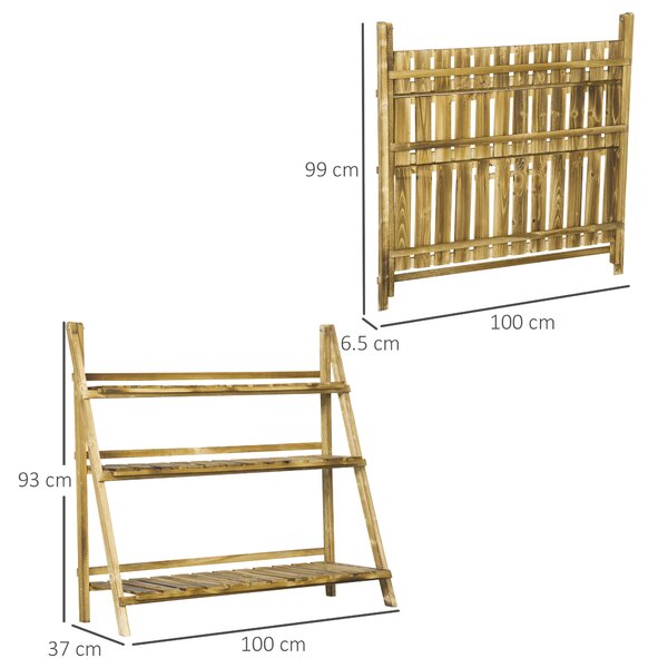 Outsunny Wooden Plant Stand, 3 Tier Folding Flower Display Shelf, Garden Planter Ladder Rack, Outdoor Backyard, 100L x 37W x 93H cm Aosom UK