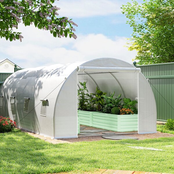 Outsunny 6 x 3 x 2 m Polytunnel Greenhouse, Walk in Polytunnel Tent with Zippered Door and 8 Windows for Garden and Backyard, White Aosom UK