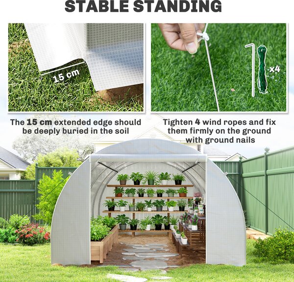 Outsunny 6 x 3 x 2 m Polytunnel Greenhouse, Walk in Polytunnel Tent with Zippered Door and 8 Windows for Garden and Backyard, White Aosom UK