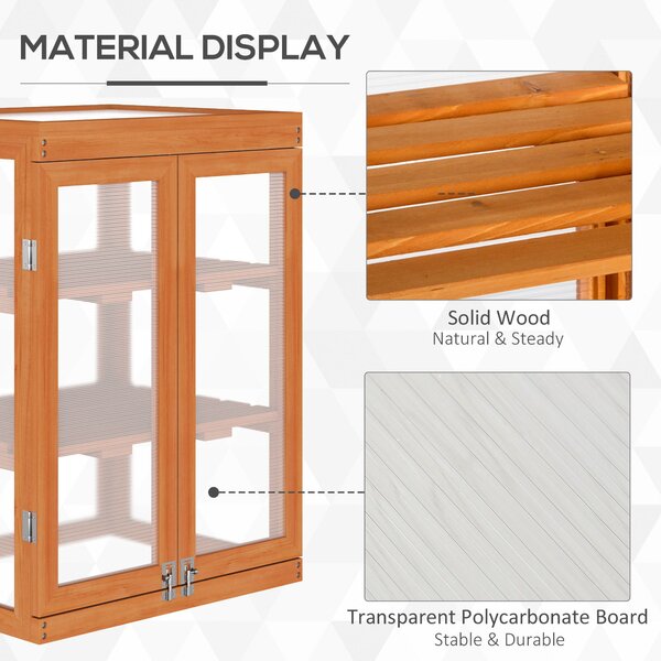 Outsunny 3-tier Wood Greenhouse Garden Polycarbonate Cold Frame Grow House w/ Storage Shelf for Plants, Flowers, Orange Aosom UK