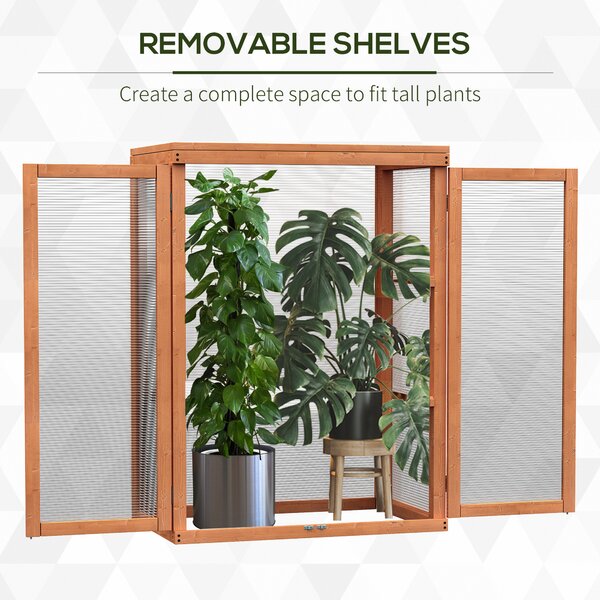 Outsunny 3-tier Wood Greenhouse Garden Polycarbonate Cold Frame Grow House w/ Storage Shelf for Plants, Flowers, Orange Aosom UK