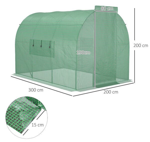 Outsunny Large Walk In Greenhouse, Plant Gardening Tunnel Hot House with Hinged Door, Galvanised Steel Frame & Mesh Windows (3 x 2M) Aosom UK