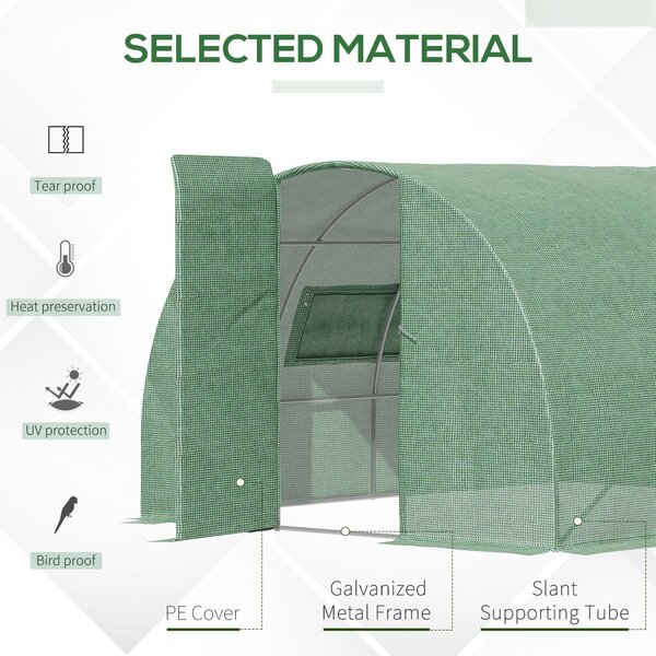 Outsunny 4 x 3 x 2 m Polytunnel Greenhouse Reinforced Green Outdoor Greenhouse, Steel Frame, Metal Hinged Door, Mesh Windows Aosom UK
