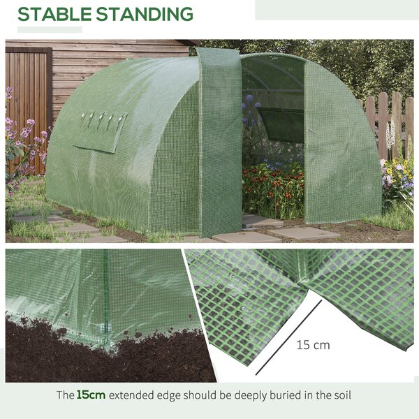 Outsunny 4 x 3 x 2 m Polytunnel Greenhouse Reinforced Green Outdoor Greenhouse, Steel Frame, Metal Hinged Door, Mesh Windows Aosom UK