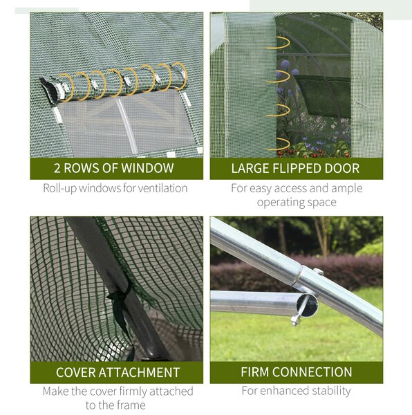 Outsunny 4 x 3 x 2 m Polytunnel Greenhouse Reinforced Green Outdoor Greenhouse, Steel Frame, Metal Hinged Door, Mesh Windows Aosom UK