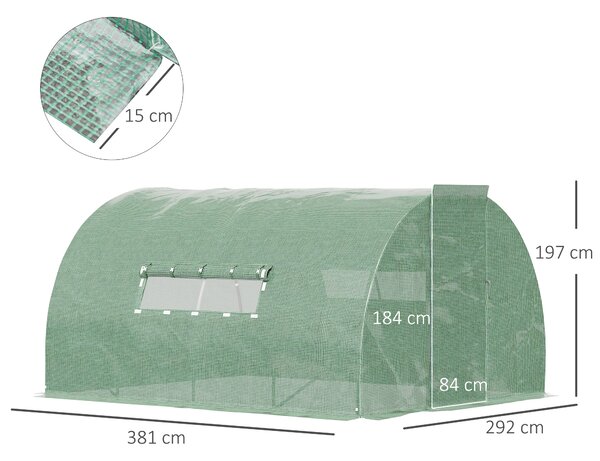 Outsunny 4 x 3 x 2 m Polytunnel Greenhouse Reinforced Green Outdoor Greenhouse, Steel Frame, Metal Hinged Door, Mesh Windows Aosom UK