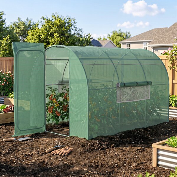 Outsunny Large Walk In Greenhouse, Plant Gardening Tunnel Hot House with Hinged Door, Galvanised Steel Frame & Mesh Windows (3 x 2M) Aosom UK