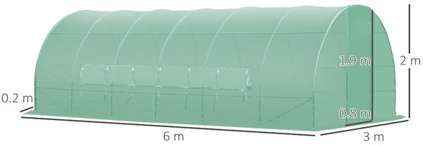 Outsunny Polytunnel Greenhouse with Metal Hinged Door, 25mm Diameter Galvanised Steel Frame & Mesh Windows (3 x 6M) Aosom UK