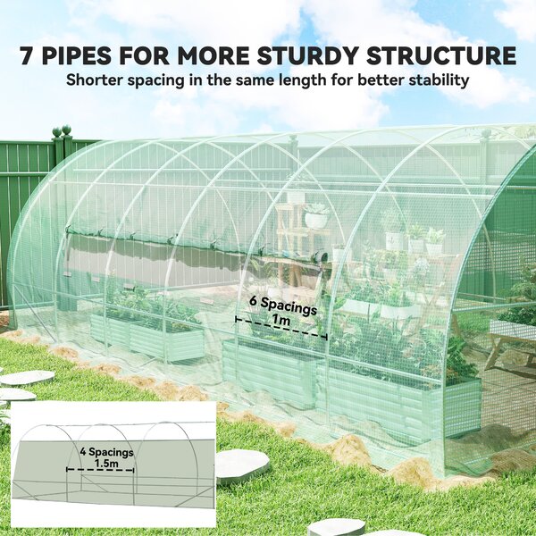 Outsunny Polytunnel Greenhouse with Metal Hinged Door, 25mm Diameter Galvanised Steel Frame & Mesh Windows (3 x 6M) Aosom UK