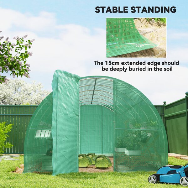 Outsunny Polytunnel Greenhouse with Metal Hinged Door, 25mm Diameter Galvanised Steel Frame & Mesh Windows (3 x 6M) Aosom UK