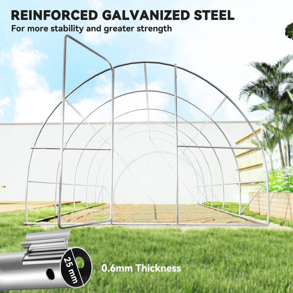 Outsunny Polytunnel Greenhouse with Metal Hinged Door, 25mm Diameter Galvanised Steel Frame & Mesh Windows (3 x 6M) Aosom UK