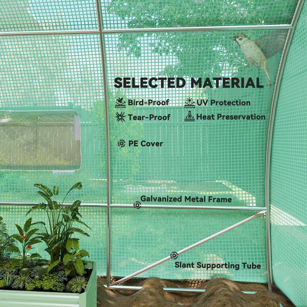 Outsunny Polytunnel Greenhouse with Metal Hinged Door, 25mm Diameter Galvanised Steel Frame & Mesh Windows (3 x 6M) Aosom UK