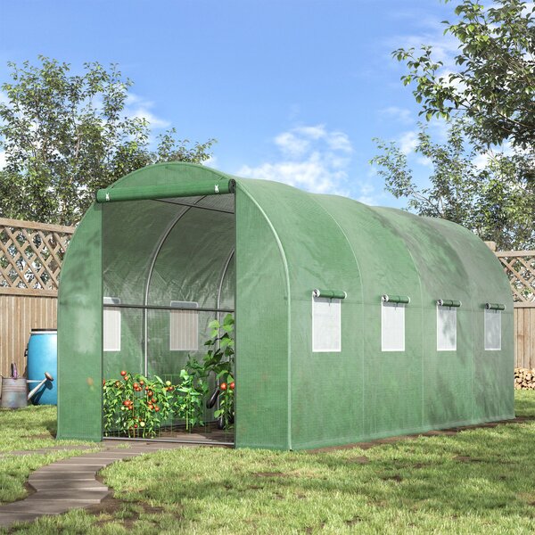 Outsunny 4x2 m Polytunnel Walk-in Greenhouse with Zip Door and Windows-Green