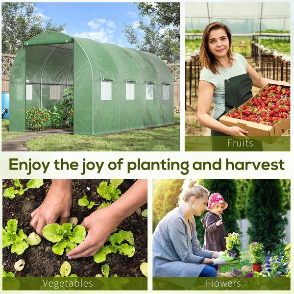 Outsunny 4x2 m Polytunnel Walk-in Greenhouse with Zip Door and Windows-Green