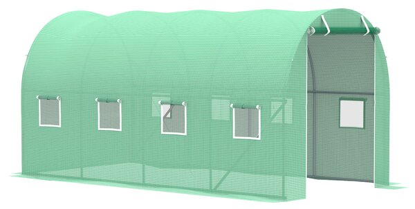 Outsunny 4x2 m Polytunnel Walk-in Greenhouse with Zip Door and Windows-Green