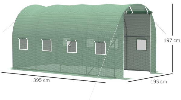 Outsunny 4x2 m Polytunnel Walk-in Greenhouse with Zip Door and Windows-Green