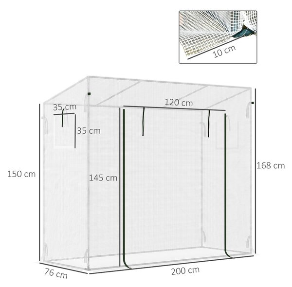 Outsunny 200x76x168cm Walk-in Garden Greenhouse Patio Lean to Hot House, Plants Flowers Herbs Tomato Grow w/ Steel Frame Door Window Patio Aosom UK