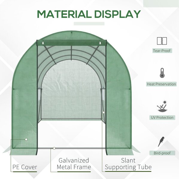 Outsunny 4x2 m Polytunnel Walk-in Greenhouse with Zip Door and Windows-Green