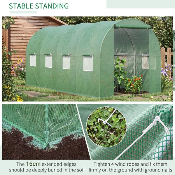 Outsunny 4x2 m Polytunnel Walk-in Greenhouse with Zip Door and Windows-Green
