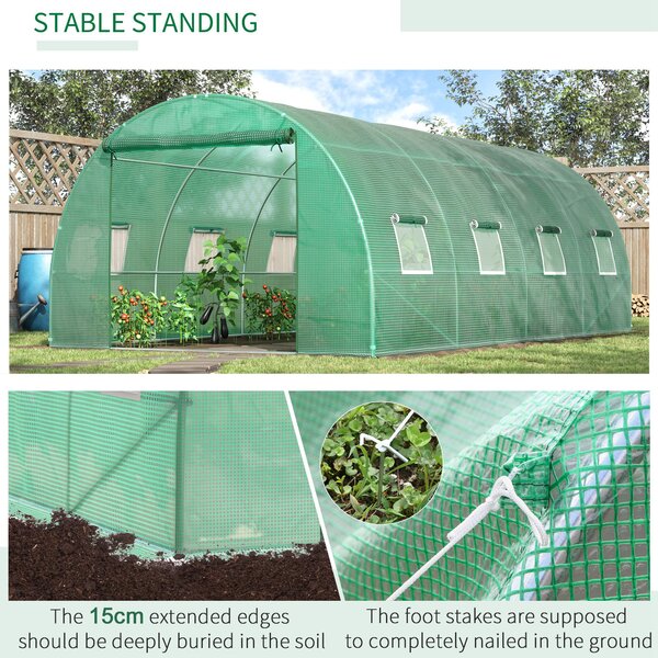 Outsunny 6 x 3 m Large Walk-In Greenhouse Garden Polytunnel Greenhouse with Steel Frame, Zippered Door and Roll Up Windows, Green Aosom UK