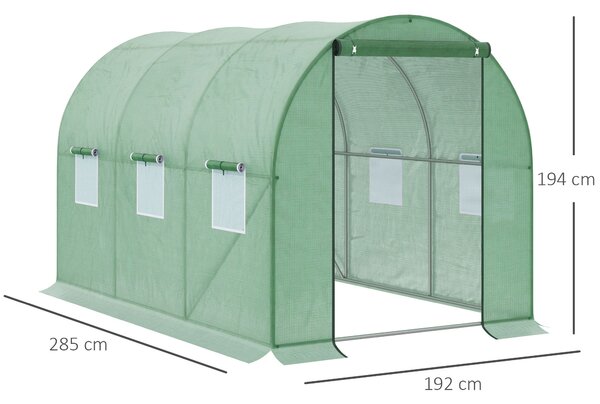Outsunny Polytunnel Greenhouse, Outdoor Waterproof Garden Greenhouse with 6 Mesh Windows and Zipped Roll-Up Door, 3 x 2m Aosom UK