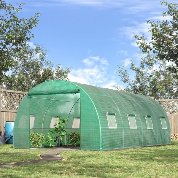 Outsunny 6 x 3 m Large Walk-In Greenhouse Garden Polytunnel Greenhouse with Steel Frame, Zippered Door and Roll Up Windows, Green Aosom UK