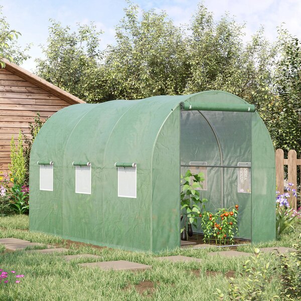 Outsunny Polytunnel Greenhouse, Outdoor Waterproof Garden Greenhouse with 6 Mesh Windows and Zipped Roll-Up Door, 3 x 2m Aosom UK