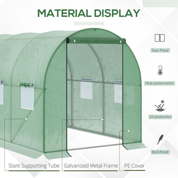 Outsunny Polytunnel Greenhouse, Outdoor Waterproof Garden Greenhouse with 6 Mesh Windows and Zipped Roll-Up Door, 3 x 2m Aosom UK