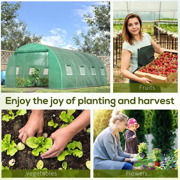 Outsunny 6 x 3 m Large Walk-In Greenhouse Garden Polytunnel Greenhouse with Steel Frame, Zippered Door and Roll Up Windows, Green Aosom UK