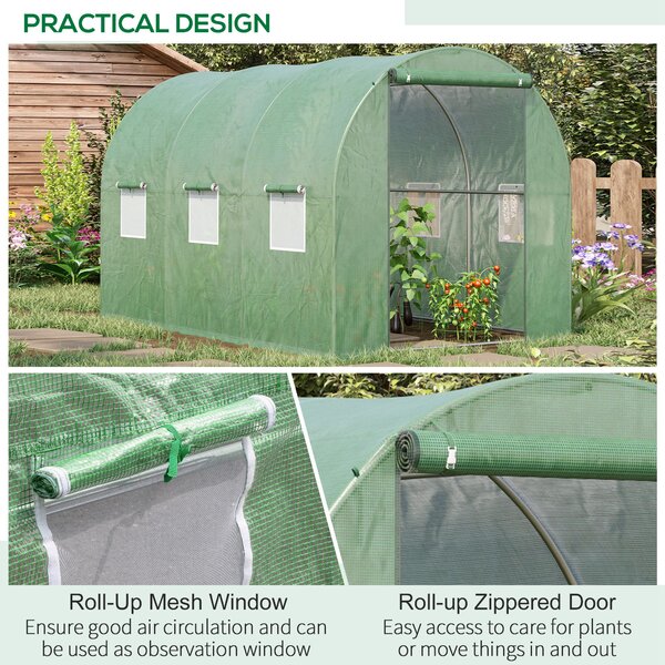 Outsunny Polytunnel Greenhouse, Outdoor Waterproof Garden Greenhouse with 6 Mesh Windows and Zipped Roll-Up Door, 3 x 2m Aosom UK