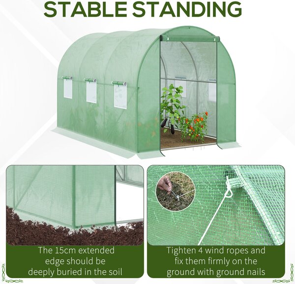 Outsunny Polytunnel Greenhouse, Outdoor Waterproof Garden Greenhouse with 6 Mesh Windows and Zipped Roll-Up Door, 3 x 2m Aosom UK