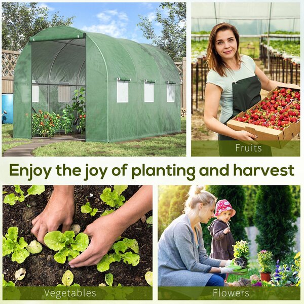 Outsunny Polytunnel Greenhouse, Outdoor Waterproof Garden Greenhouse with 6 Mesh Windows and Zipped Roll-Up Door, 3 x 2m Aosom UK