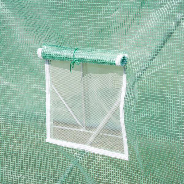 Outsunny 6 x 3 m Large Walk-In Greenhouse Garden Polytunnel Greenhouse with Steel Frame, Zippered Door and Roll Up Windows, Green Aosom UK