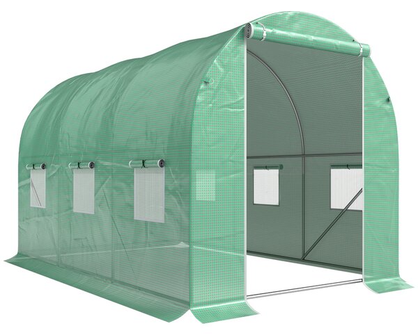 Outsunny Polytunnel Greenhouse, Outdoor Waterproof Garden Greenhouse with 6 Mesh Windows and Zipped Roll-Up Door, 3 x 2m Aosom UK