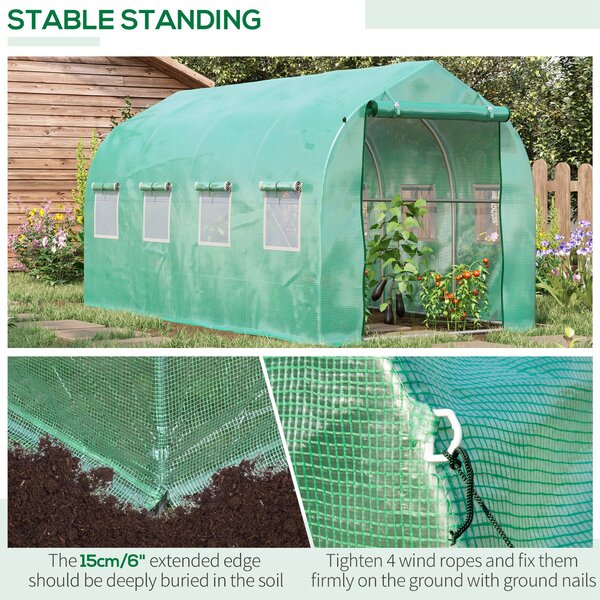 Outsunny Galvanised Frame Polytunnel Greenhouse with Windows and Door for Garden, Backyard (4 x 2M) Aosom UK