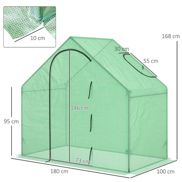 Outsunny Walk in Greenhouse Garden Grow House with Roll Up Door and Window, 180 x 100 x 168 cm, Green