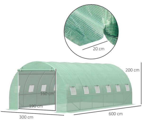 Outsunny 6 x 3 x 2 m Eco Friendly Greenhouse, Large Walk-In Greenhouse with Steel Frame and Windows, Green Aosom UK