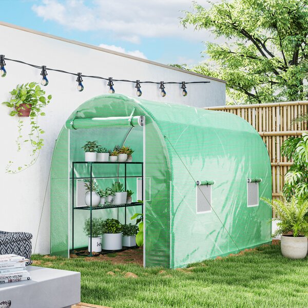 Outsunny Heavy Duty Polytunnel, Galvanised Steel Frame Walk-In Tunnel Greenhouse with Plastic Cover, 190 x 300 x 195cm, Green Aosom UK