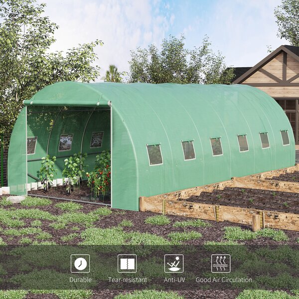 Outsunny 6 x 3 x 2 m Eco Friendly Greenhouse, Large Walk-In Greenhouse with Steel Frame and Windows, Green Aosom UK