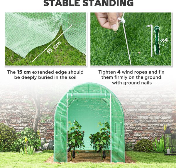 Outsunny Heavy Duty Polytunnel, Galvanised Steel Frame Walk-In Tunnel Greenhouse with Plastic Cover, 190 x 300 x 195cm, Green Aosom UK