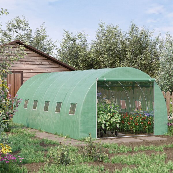 Outsunny 6 x 3 x 2 m Eco Friendly Greenhouse, Large Walk-In Greenhouse with Steel Frame and Windows, Green Aosom UK
