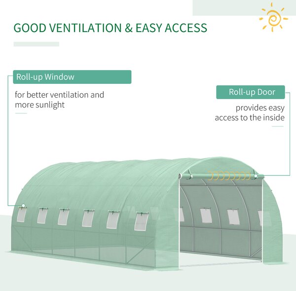 Outsunny 6 x 3 x 2 m Eco Friendly Greenhouse, Large Walk-In Greenhouse with Steel Frame and Windows, Green Aosom UK