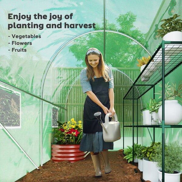 Outsunny Heavy Duty Polytunnel, Galvanised Steel Frame Walk-In Tunnel Greenhouse with Plastic Cover, 190 x 300 x 195cm, Green Aosom UK