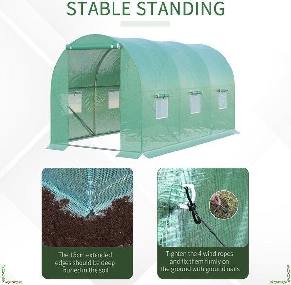 Outsunny 4L x 2W x 2H Polytunnel Greenhouse Garden Flower Vegetable Planter 25mm Diameter Galvanised Steel Frame w/ Zipped Door-Green Aosom UK