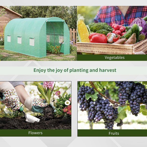 Outsunny 4L x 2W x 2H Polytunnel Greenhouse Garden Flower Vegetable Planter 25mm Diameter Galvanised Steel Frame w/ Zipped Door-Green Aosom UK
