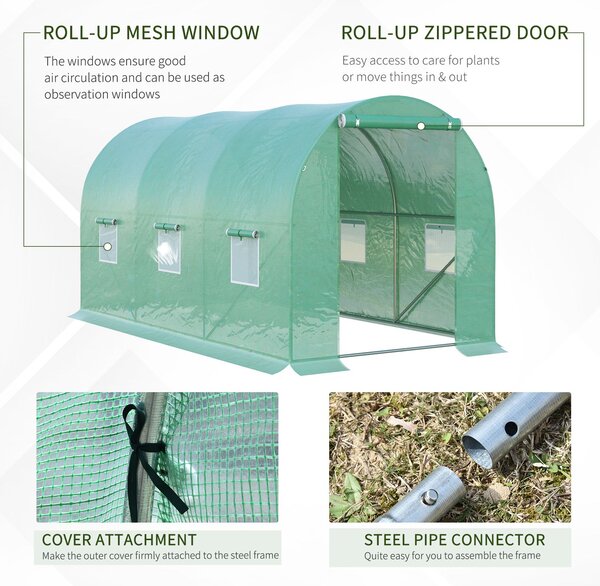 Outsunny 4L x 2W x 2H Polytunnel Greenhouse Garden Flower Vegetable Planter 25mm Diameter Galvanised Steel Frame w/ Zipped Door-Green Aosom UK