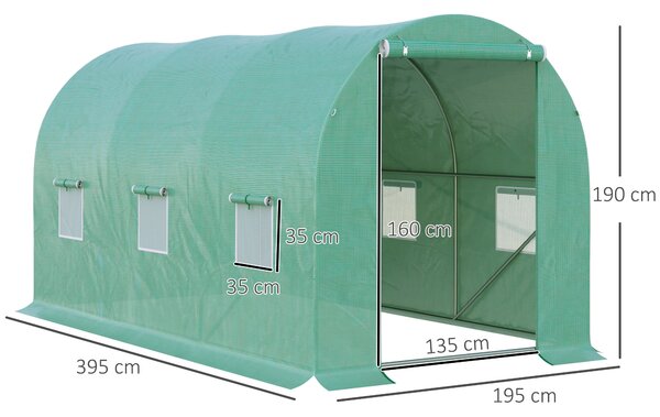 Outsunny 4L x 2W x 2H Polytunnel Greenhouse Garden Flower Vegetable Planter 25mm Diameter Galvanised Steel Frame w/ Zipped Door-Green Aosom UK