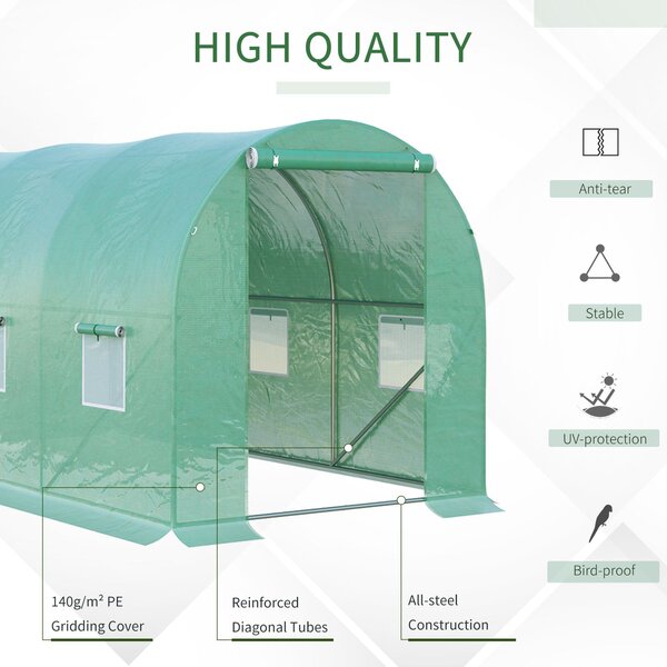 Outsunny 4L x 2W x 2H Polytunnel Greenhouse Garden Flower Vegetable Planter 25mm Diameter Galvanised Steel Frame w/ Zipped Door-Green Aosom UK