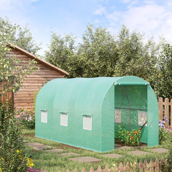Outsunny 4L x 2W x 2H Polytunnel Greenhouse Garden Flower Vegetable Planter 25mm Diameter Galvanised Steel Frame w/ Zipped Door-Green Aosom UK