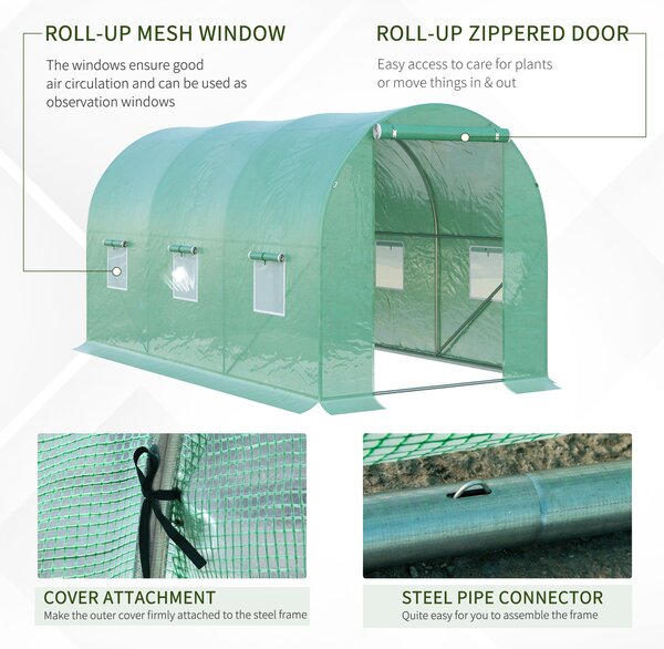 Outsunny 4L x 2W x 2H Polytunnel Greenhouse Garden Flower Vegetable Planter 25mm Diameter Galvanised Steel Frame w/ Zipped Door-Green Aosom UK